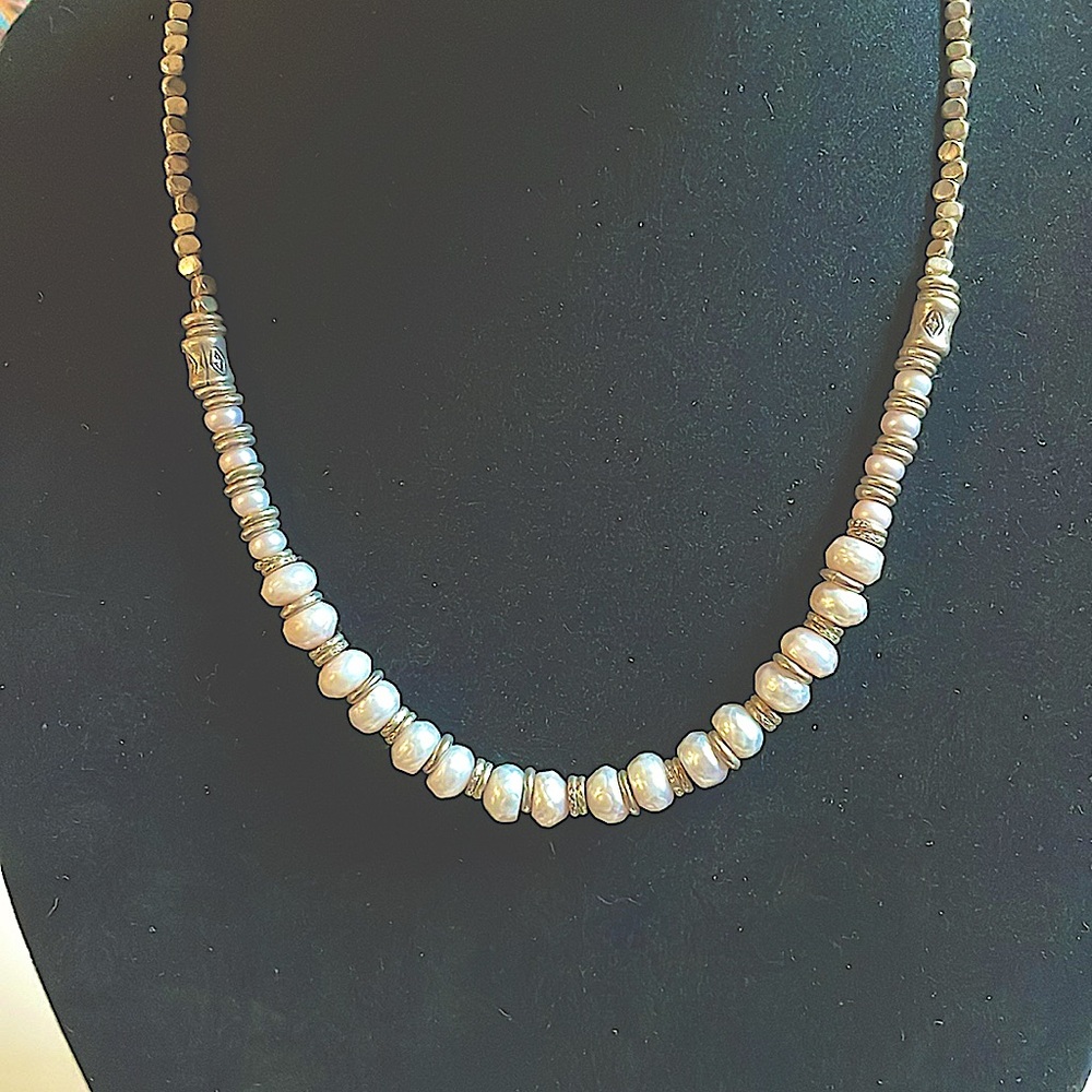 Faceted light pink pearls and Thai silver necklace